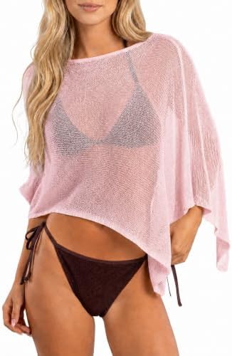 Womens Sheer Knit Poncho Top Lightweight Beach Cover up