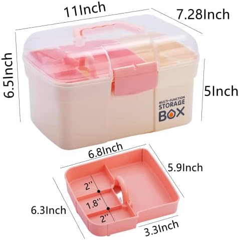 Kinsorcai 11'' Plastic Storage Box with Removable Tray, Multipurpose Organizer for Sewing, Art & Craft, Cosmetic (White)