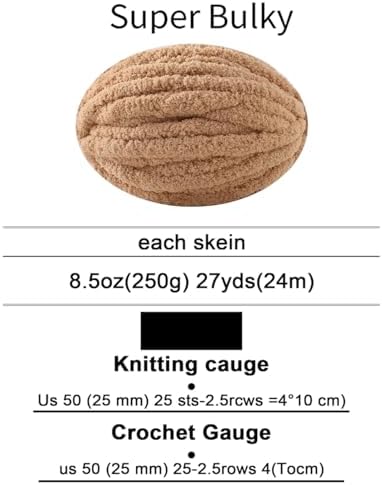 Chunky Yarn for Hand Knitting, No7 Thick Yarn, 250Grams 32Yards, Pack of 4, Perfect for Knitters and Crafters (Khaki)