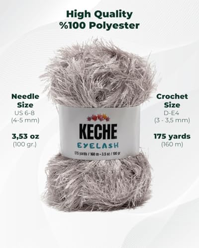 Eyelash Fun Fur Yarn - Premium Soft Crochet Yarn DIY Hand Knitting 100% Polyester 175 Yds 3.53 Oz (Pack of 2) - Grey