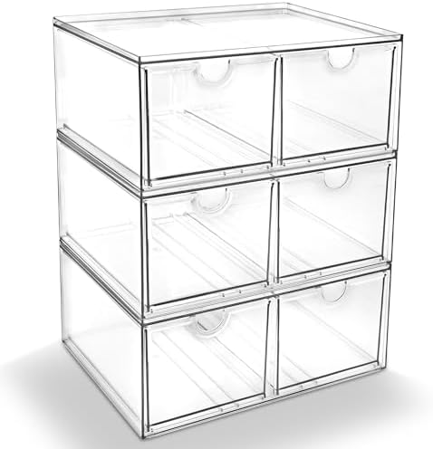 Prsildan 6 Small Drawers Stackable Storage Drawer Clear Acrylic Organizer