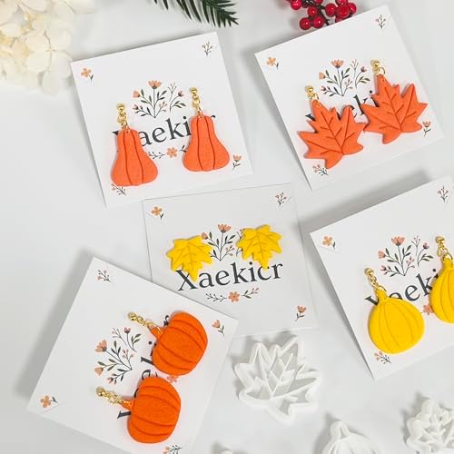 Xaekicr Fall Leaf Pumpkin Polymer Clay Cutters Set – 5 PCS Autumn Clay Earring Cutters for Jewelry Making – Polymer Clay Molds & Clay Tools for Fall DIY Crafts
