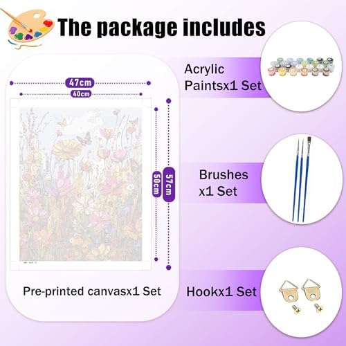 Flowers Paint by Numbers Kit for Adult Includes All Supplies 16x20in | Wild Flowers Paint by Number Adult,Floral Paint by Numbers Adult for Home Decor Gifts