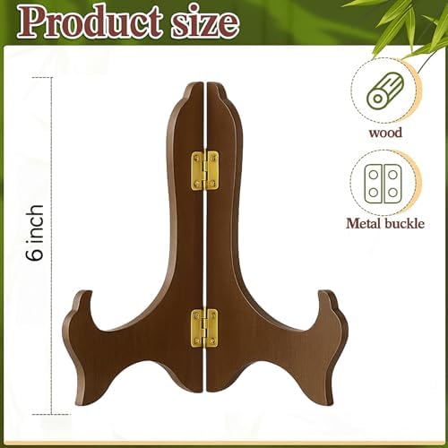 Tatuo 4 Packs Wooden Display Stand Plate Holder Easels, brown, 6 Inch