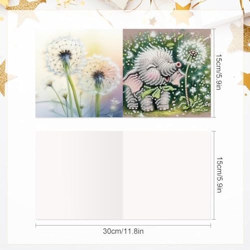 AiYuanzsh 6 Pack Diamond Art Greeting Card Kits with Envelopes, Special Shaped Diamond Painting Cards, DIY Rhinestone Diamond Art Cards for Birthday Christmas Holiday (Elephant and Dandelion)