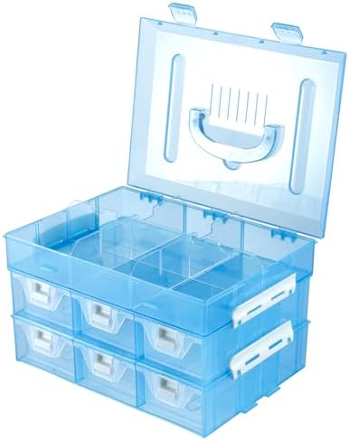 MyGift Sky Blue Craft Storage Organizer Case, 24 Compartments & 6 Drawers
