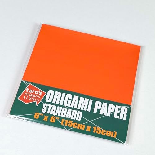 [Taro's Origami Studio] Standard 6 Inch One Sided Single Color (Orange) 50 Sheets (All Same Color) Square Easy Fold Premium Japanese Paper for Beginner (Made in Japan)