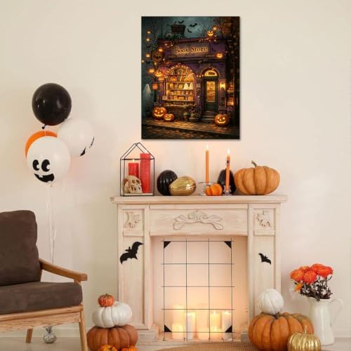 WULINHUAFA Halloween Paint by Numbers Adults Beginner 16x20 Inch | Book Shop Adult Paint by Number Kits, DIY Acrylic Oil Easy Painting by Numbers for Gifts Home Wall Decor Without Frame
