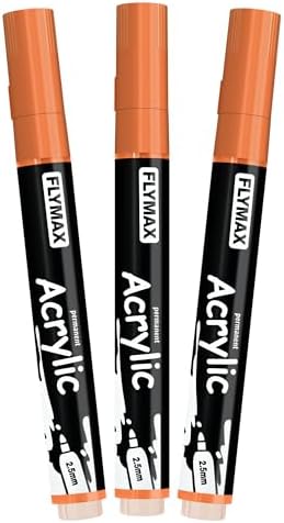 FLYMAX Orange Marker Paint Pens - Permanent Marker Pens Orange Acrylic Paint Water-Based 2.5mm Medium Tip Waterproof Quick-Drying (3 in 1Pack)