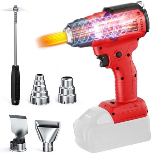 Cordless Heat Gun for Milwaukee 18V Battery, 350W 1022°F (550°C) Soldering Heat, Variable Temperature Control Hot Air Gun Kit with 4 Nozzles and Scraper, for Shrink Tubing, PVC Wrap(NO Battery)