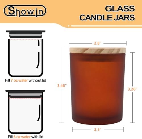 Thick Candle Jars for Making Candles 20 Pcs, 7 OZ Empty Jars with Wood Lids for Candle Making, Sample Container, Frosted Brown
