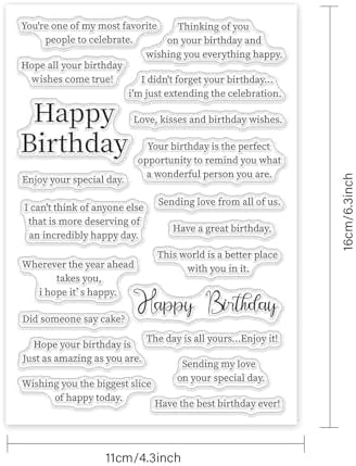 ORIGACH Happy Birthday Clear Stamps Birthday Sentiment Silicone Stamps for Cards Making DIY Scrapbooking Photo Album Decoration, 6.3x4.3inch