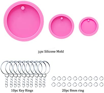 3pc Glossy Resin Silicone 1.5in 2in 2.5in Circle Molds Pet Cat Tag DIY Keychain Mould with 10PC Key Ring(DY0079+DY0080+DY0260)