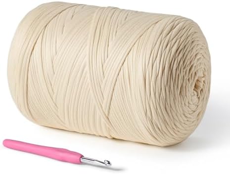 800g T-Shirt Crochet Yarn for Crocheting Crafts/Bags/Basket/Coaster,Hand Knitting Tshirt Yarn for Crochet,228yds T Shirt Yarns with High Elastic Thick Yarns Polyester Fabric (Beige)