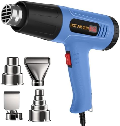 Heat Gun Side Lcd Digital Display 212 &1202℉ Dual-Lvel Temperature Control 4 Nozzles Heat Gun' Overload Protection for Crafting, Shrink Tubing, Vinyl Wrap, Shrink Wrap,5Ft Power Cord