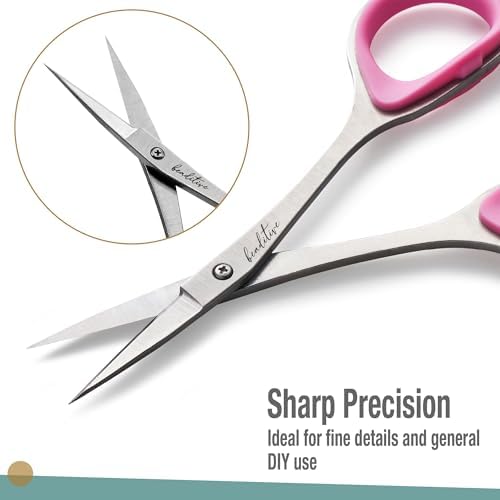 Beaditive Sewing and Embroidery Scissors Set (2 Pc.) Curved and Straight, Sharp, Stainless-Steel Design | Precision Tips, Ergonomic Rubber Handle Grip | Small, Compact DIY Use (1 Curved, 1 Straight)
