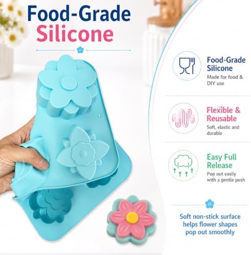 2 Pack 6 Cavity Tulip Flower Silicone Molds, Food Grade Flexible Reusable Molds Easy Release for Soap Bath Bomb Chocolate Candy Jelly Ice Cube, Microwave Freezer Dishwasher Safe