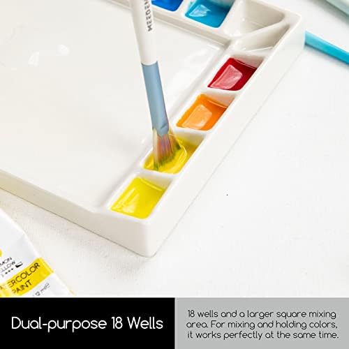 MEEDEN Ceramic Watercolor Paint Palette: 18-Well Artist Paint Mixing Tray