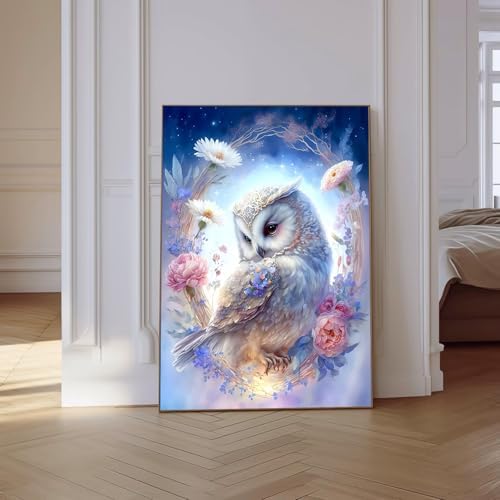 VeGuude Diamond Art Kits for Adults, Full Drill Owl Diamond Painting Kits for Beginners, DIY Full Rhinestone 5D Flower Diamond dots (Gemstone Craft), Home Wall Decoration (12x16 inch)