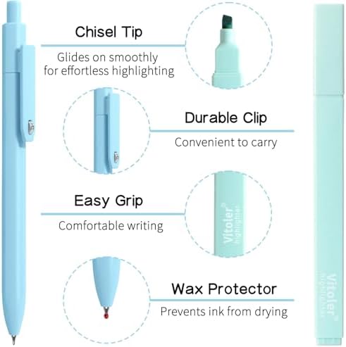 Vitoler Highlighters and Gel Pens set 12 Packs，No Bleed Fast Drying Pens | for Teacher Nurse Study, Journaling and Office Supplies