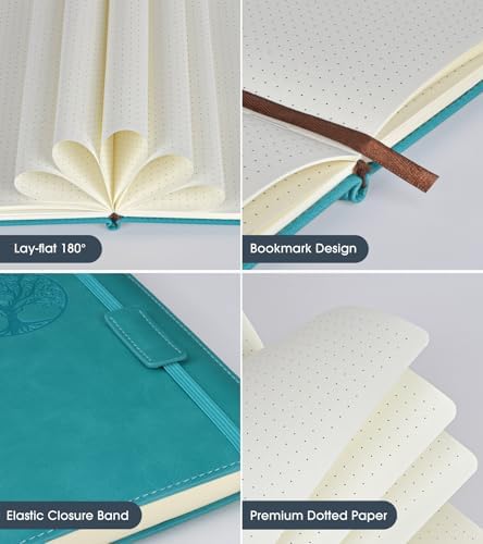 Biuwory Dotted Journal Notebook, 140 Dot Grid Pages, Medium 5.7"×8.3" | A5 Hardcover Vintage Leather Journal for Women Men, Dot Grid Paper Notebook for Work School Travel, Bullet Journaling Writing