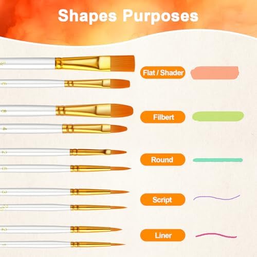 Paint Brushes Set, 16 Pack 160 Pcs Round-Pointed Tip Paintbrushes Nylon Hair Artist Acrylic Paint Brushes for Acrylic Oil Watercolor, Face Nail Art, Miniature Detailing & Rock Painting, White