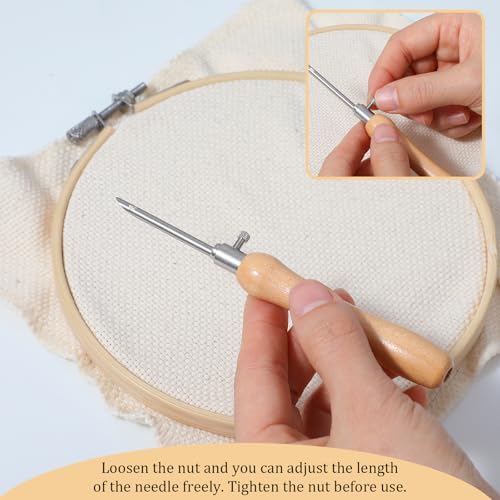 Oruola 5pcs Punch Needles, Lavor Punch Needle Set for Beginner DIY Craft Floss Cross Stitching Embroidery Tools,2.5/3.5/5mm Metal Tubes Wooden Punch Needle Tool and Punch Needle Threader
