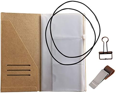Travelers Notebook Accessories Kit - Kraft File Folder, Zipper Case, Pen Holder, Binder Clip and 2 Elastic Bands