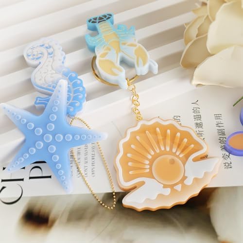 2Pcs Sea Animal Pendant Molds Turtle Shell Keyring Silicone Molds for Epoxy Resin Jewerly Pendant Making Casting Mold for DIY Necklaces Resin Charms