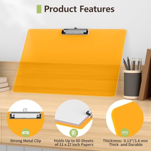Extra Large Clipboard, 11 x 17 Orange Plastic Drawing Board