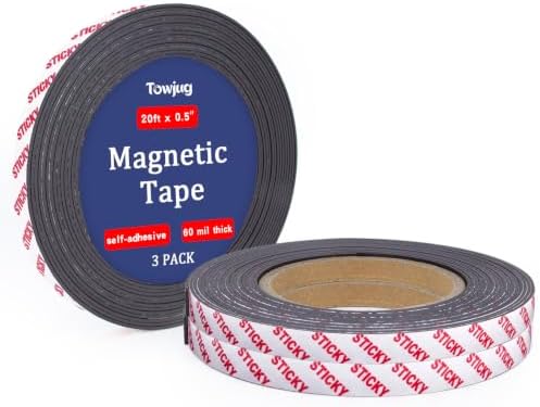 Towjug Sticky Magnetic Tape for Crafts & DIY, 20ft x 1/2in (Pack of 3)