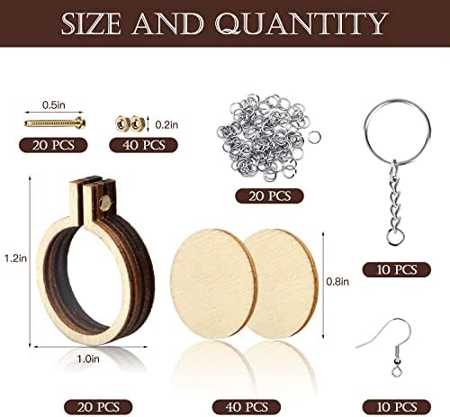 ZOCONE 20 Packs Mini Embroidery Hoops, Small Ring Tiny Embroidery Hoops with Keychain Earring Hooks Jump Rings, Round Wood Hoops for DIY Embroidery Necklace Jewelry Pendant and Keychain