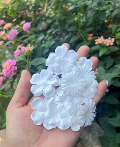 100 Pcs Handmade Mixed Flowers Mulberry Paper Flowers 18 mm - 1.5 Inch Scrapbooking Wedding DIY Craft Supplies Card. (Mixed Flowers White..)