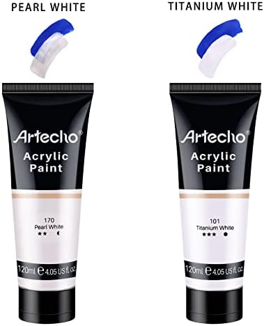 Artecho White Acrylic Paint, Titanium White Paint (120ml / 4.05oz) Tubes, Art Craft Paints for Canvas Painting, Rock, Stone, Wood, Fabric, Art Supplies | Semi Glossy Finish, High Pigment Rich Color Craft Paint for Canvas, Rocks, Wood, Fabric, Ceramic, ...