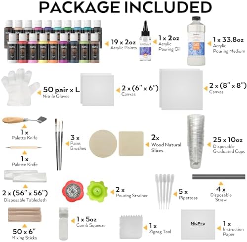 Nicpro Acrylic Pouring Kit, Artist Starter Supplies Including 19 Colors