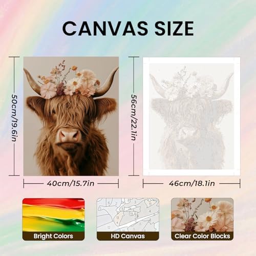 Amaieuin Highlan Cow Paint by Number Kit for Adults,Canvas Paint by Numbers for Adults,Cow Paint by Number Adult for Gifts and Home Wall 20x16in