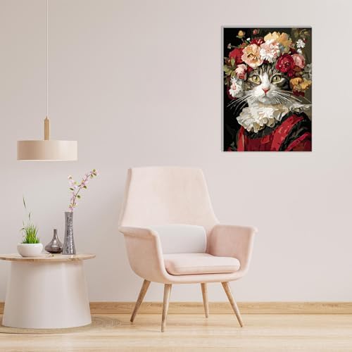 MAXBYE Framed Paint by Numbers Kits for Adults Beginners with Wooden Easel, Queen Cat Art Kit Crafts with Frame, DIY Canvas by Numbers for Gift Home Wall Decor10×14 in