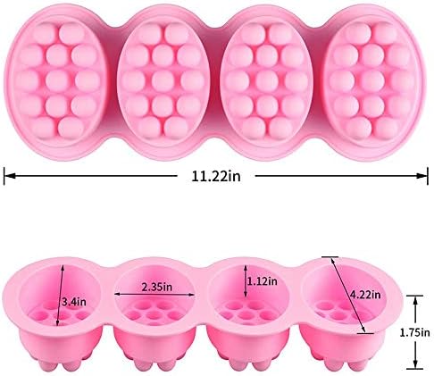 Silicone Soap Mold, 4 Cavity Oval Massage Soap Mould Cookie Chocolate Cake Mold Tray for DIY Homemade Craft (Pink)