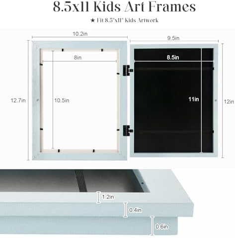 [2-Pack] Kids Art Frames, 8.5x11 Front Opening Kids Artwork Frames Changeable, Light Green Artwork Display Storage Frame for Wall, Holds 50 Pcs, for 3D Picture, Crafts, Children Drawing, Hanging Art,