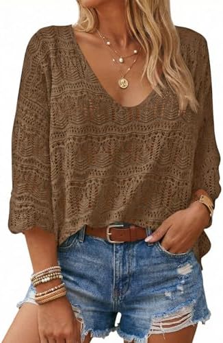 Saodimallsu Womens Crochet Cover Up Sweater Tops