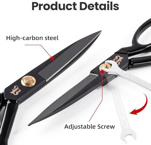 8" Heavy Duty Fabric Scissors, Black Sewing Shears