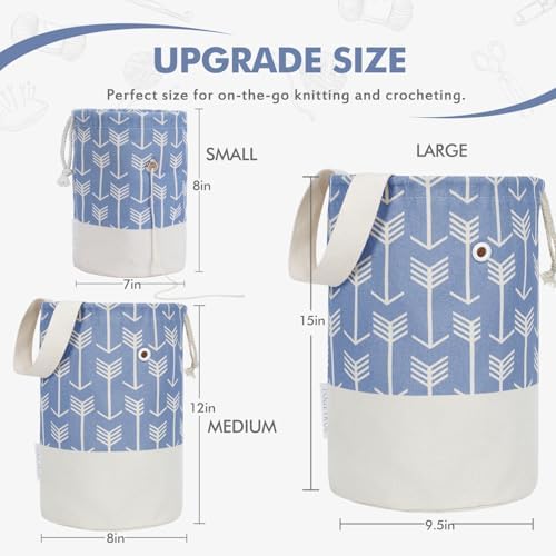 TOGETRUE Yarn Bag, Knitting Crochet Bag, Portable Yarn Storage Bags Organizer for Crocheting Project,Store Skein Ball, Short Knitting Needle (Large, Blue)