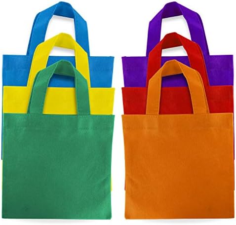 Super Z Outlet Assorted Colorful Solid Blank Fabric Tote Party Gift Bags Rainbow with Handles for Birthday Favors, Snacks, Decoration, Arts & Crafts, Event Supplies (12 Pack)(8" Inches)