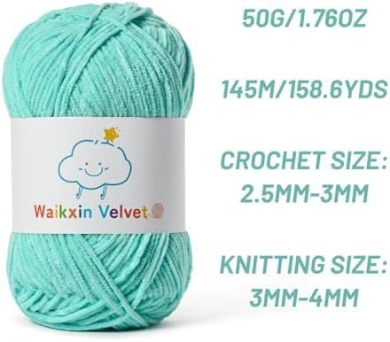Fluffy Chenille Yarn for Crocheting，Baby Yarn for Crocheting Soft，50g/1.76oz Velvet Amigurumi Yarn ，Fingering Weight Yarns for Crocheting Baby Blankets、DIY Craft.(Mint Blue)