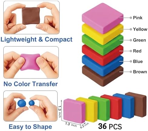 Scented Kneaded Erasers Set, Kneadable Art Erasers in Individual Plastic Cases, Soft Moldable Drawing Eraser for Sketching, Charcoal, Graphite, Clean Erasing Stationery (36, Soda Theme)