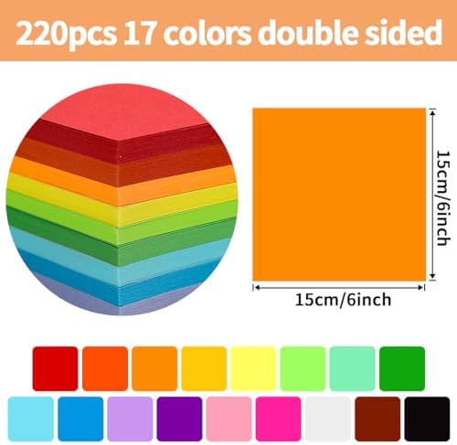 Praisebank Orange Origami Paper, 220pcs 6x6 inch, Double Sided Color, Origami Paper Kit for Crafts, Origami Kit.