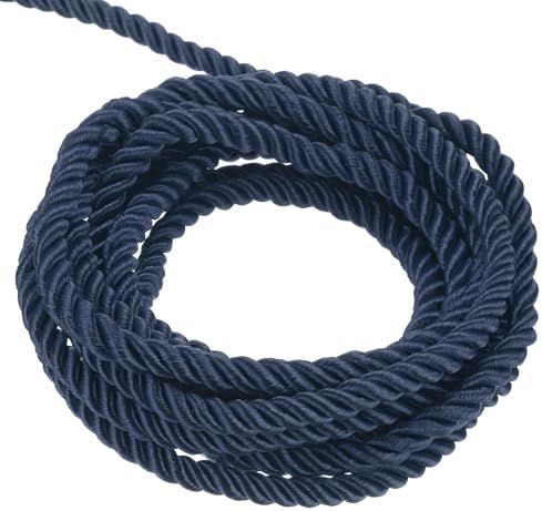 MECCANIXITY Twisted Cord Trim, 11 Yard 3mm 3-Ply Twine Braided Rope Shiny Thread String for Craft Gift Bag Curtain Christmas Decor, Navy Blue - 10m