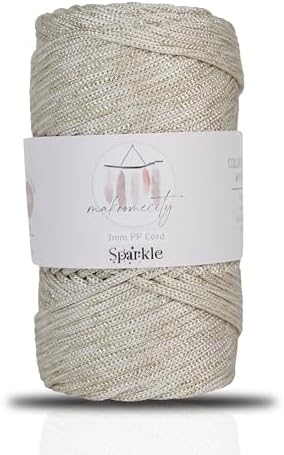 Makromecity Sparkle Polypropylene Macrame Cord 3mm x 131 Yards (394 feet) Premium Polyester Macrame Cord for Macrame Art & Crafts for Wall Hangings, Bags, Underplate, Rug
