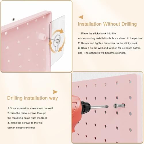 FZK Modular Plastic Pegboard Wall Organizer Kit, Pink, 12x12, 4 Panels