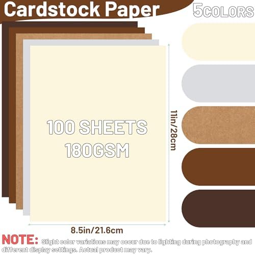 Oleitodh 100 Sheets 8.5x11 in Brown Cardstock, 5 Tones, 180GSM/65lb